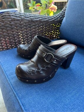 No Boundaries Dark Brown Studded Leather Clog Mules